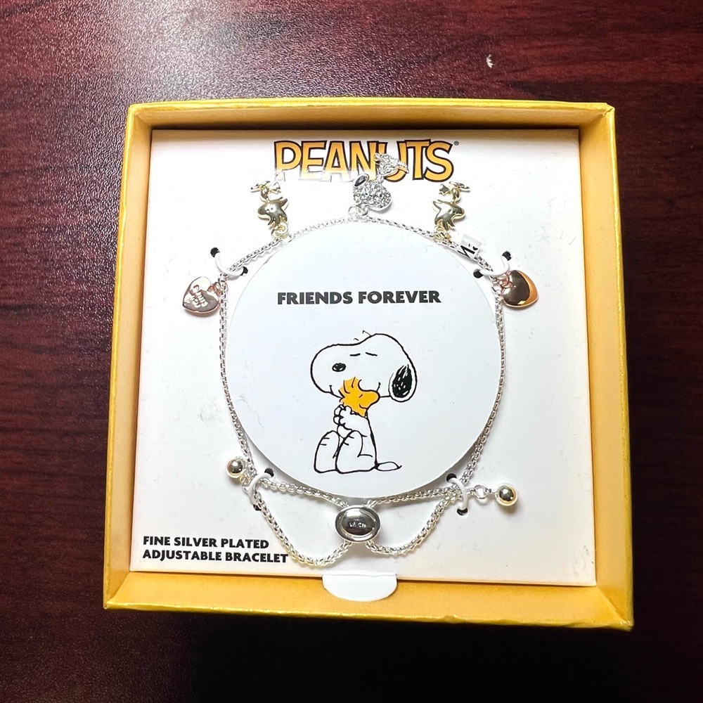 Peanuts Friends Forever Snoopy Woodstock  Adjustable Bracelet Fine Silver Plated
